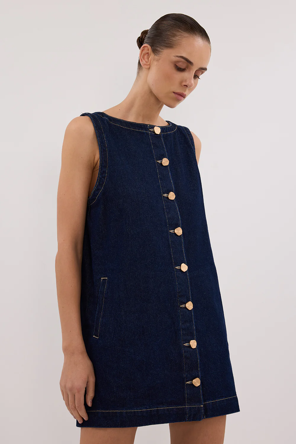 SHERI INDIGO DENIM MINI DRESS - Gamepaces