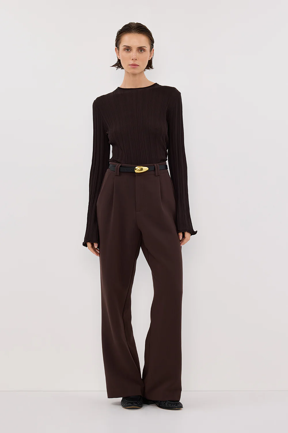 SYLVIA BITTER CHOC CREW KNIT TOP - Gamepaces