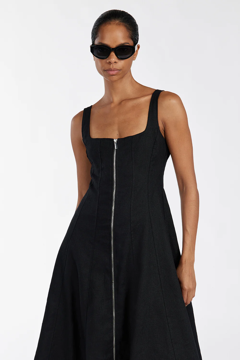 HARRIET BLACK LINEN MIDI DRESS - Gamepaces