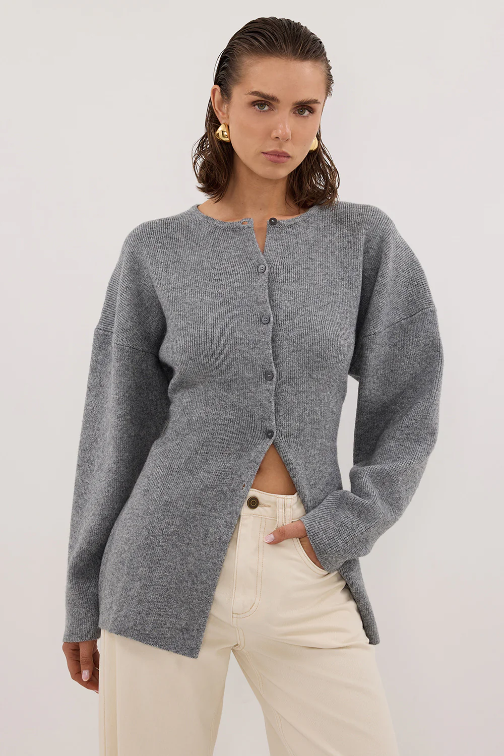 MARTHA GREY MARLE CINCHED CARDIGAN - Gamepaces