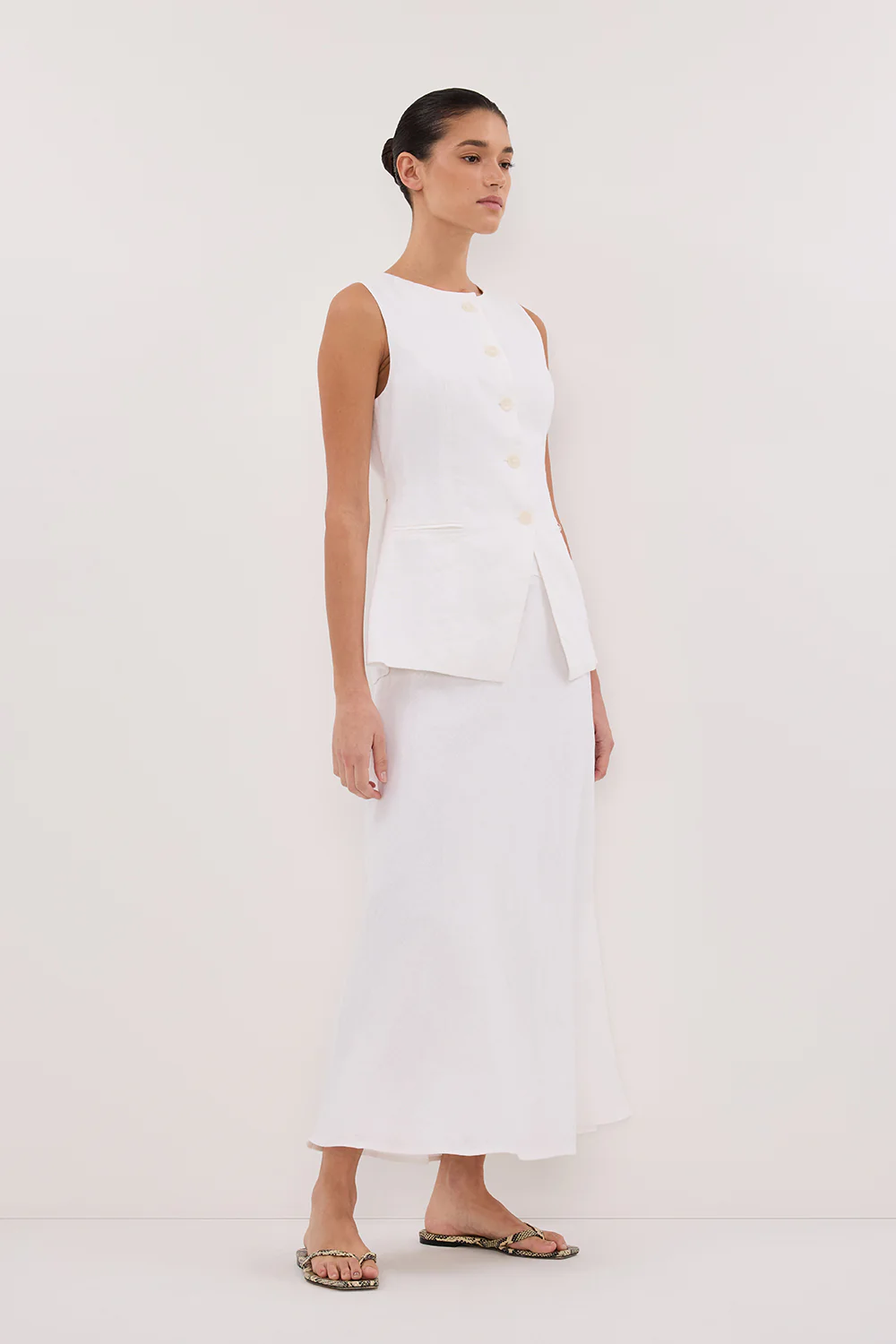 TYRA WHITE LINEN MIDI SKIRT - Gamepaces