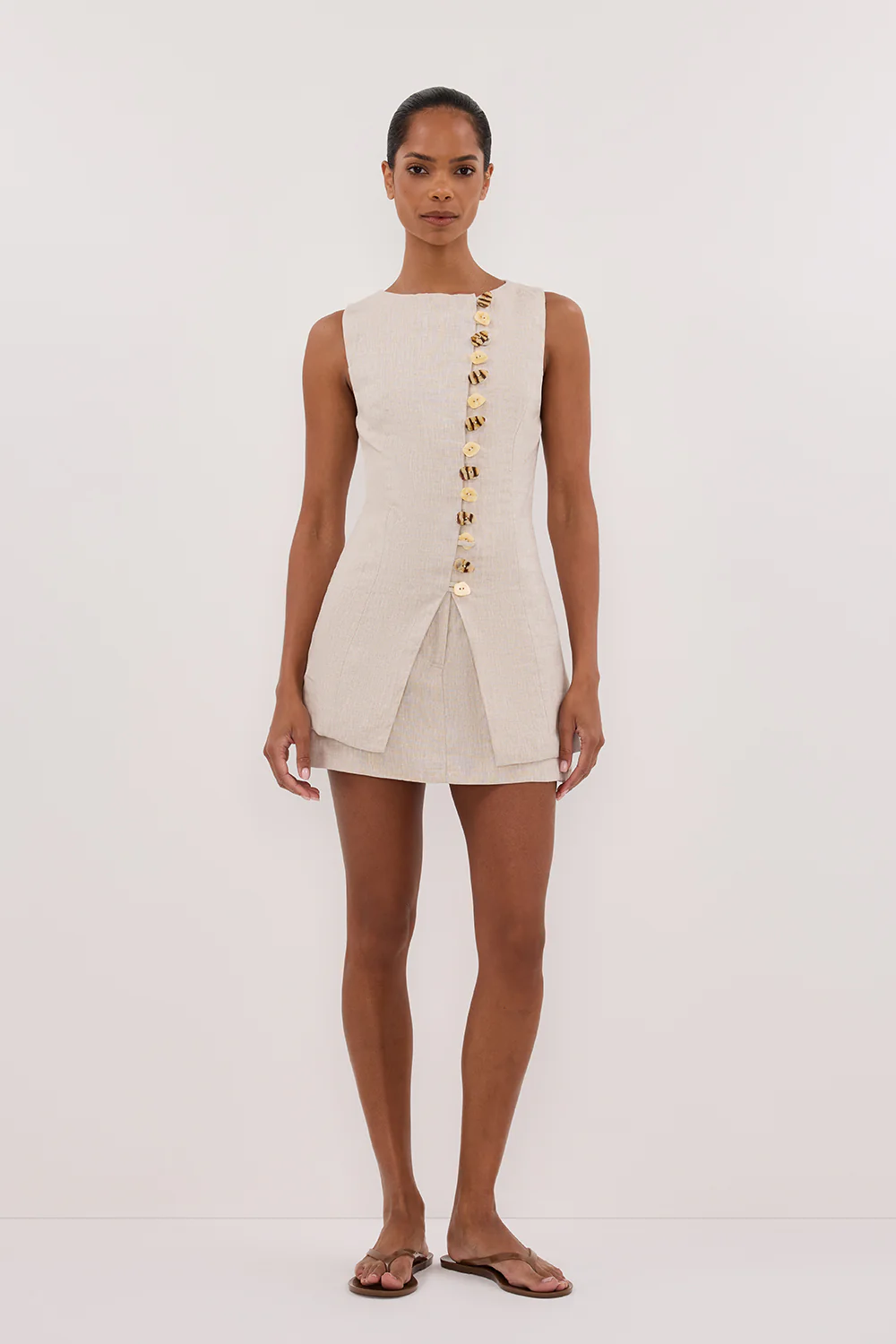 BAYLEE NATURAL SLEEVELESS LINEN TOP - Gamepaces