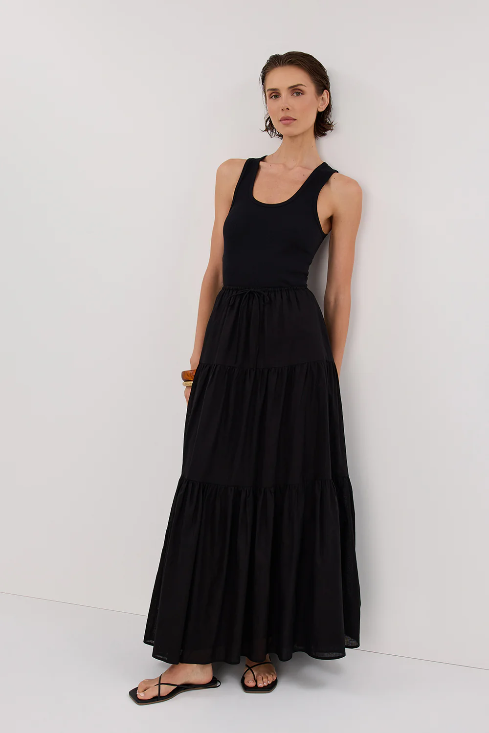 FLETCHER BLACK TIERED MAXI SKIRT - Gamepaces