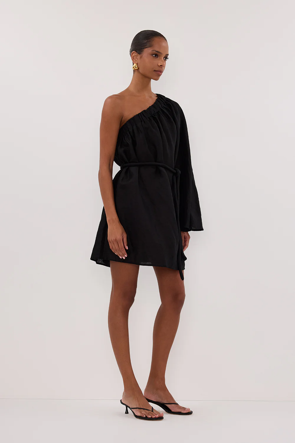 AURELIA BLACK ASYM LINEN MINI DRESS - Gamepaces