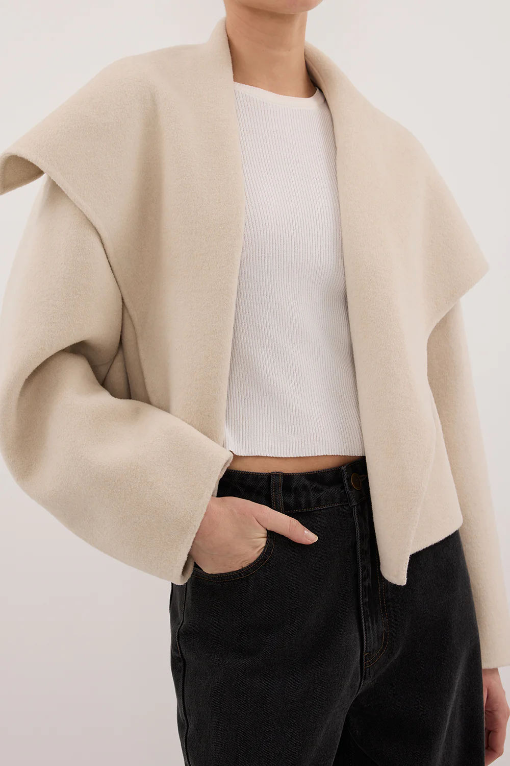 LUCIA BONE CROPPED WOOL BLEND TRENCH COAT - Gamepaces
