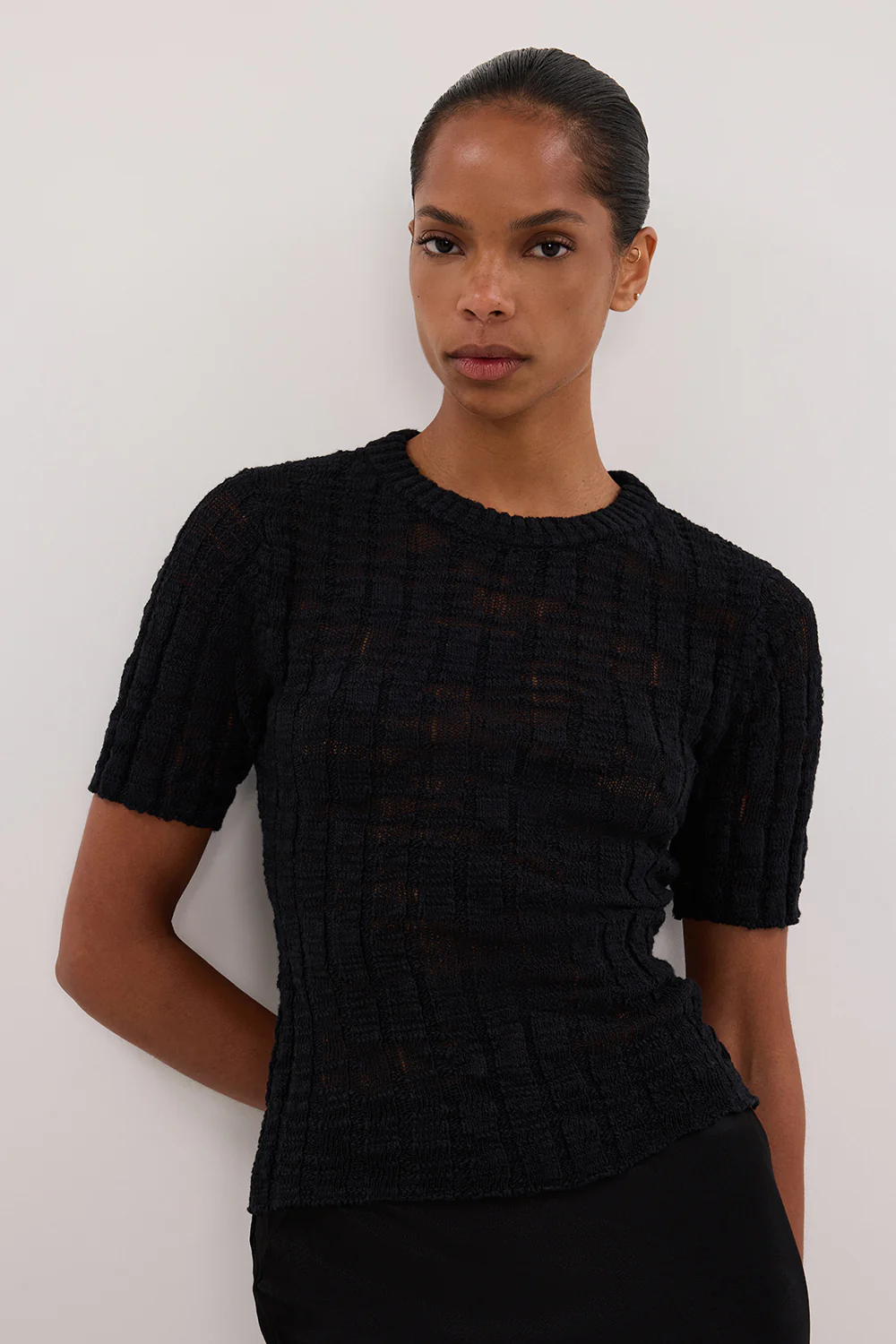 CIA BLACK CAP SLEEVE KNIT TEE - Gamepaces