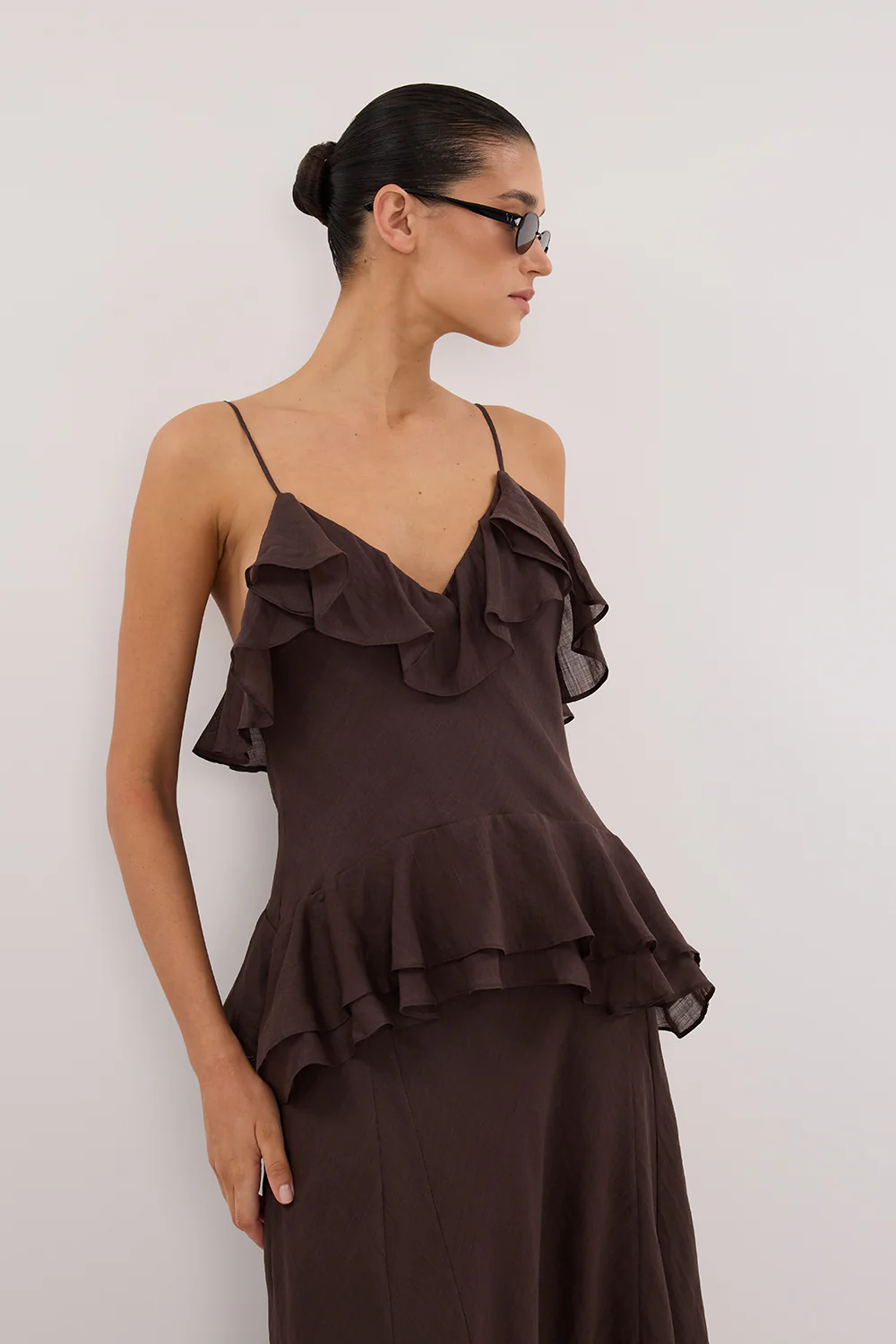 SARA DARK CHOC RAMIE MAXI DRESS - Gamepaces