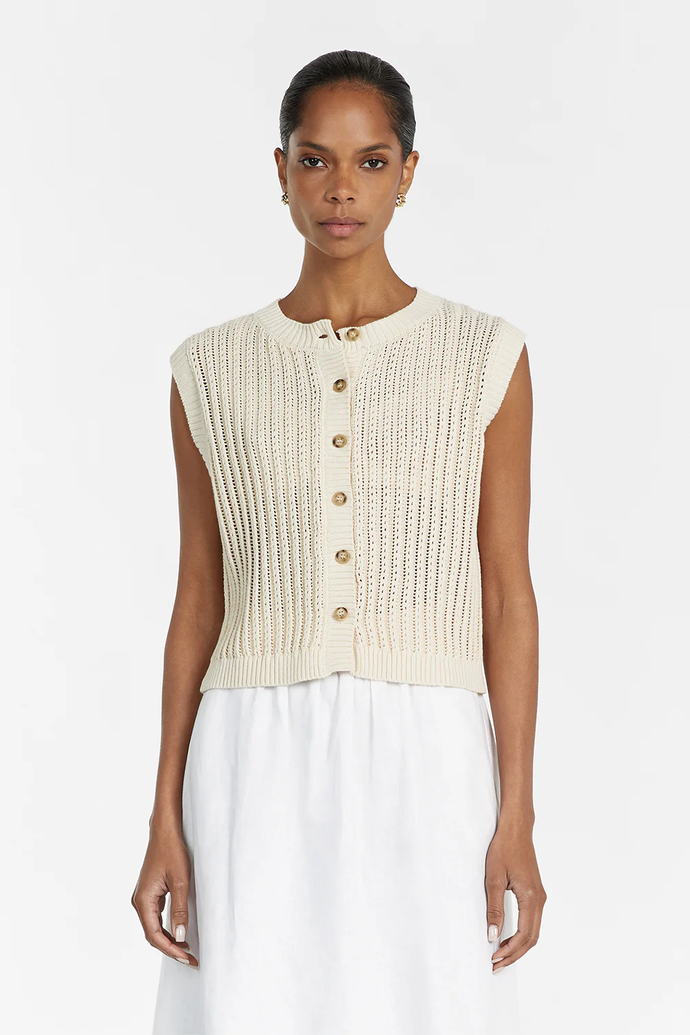 BLOOM CHALK CROCHET CROP VEST - Gamepaces