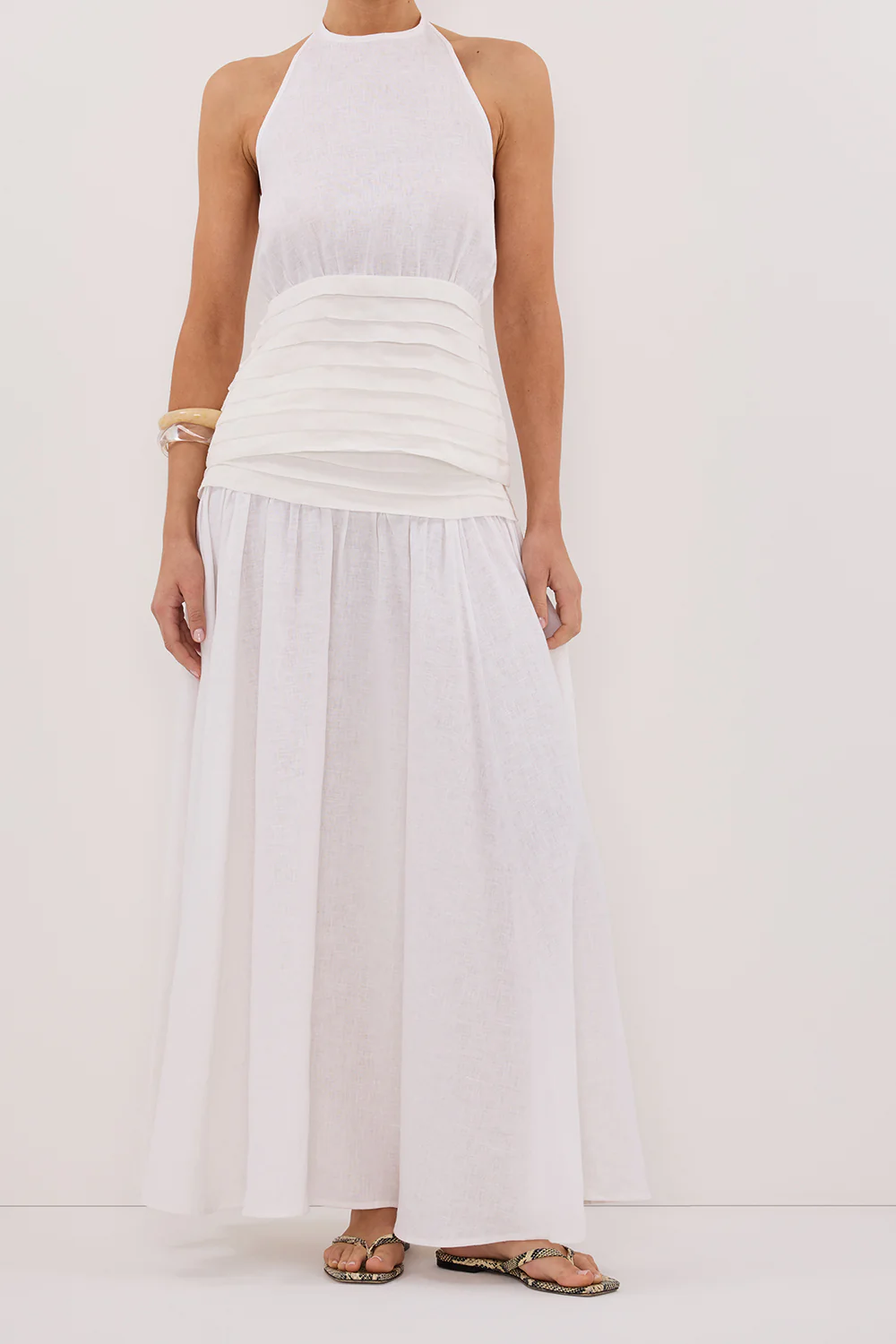 HALLIE WHITE LINEN MIDI SKIRT - Gamepaces