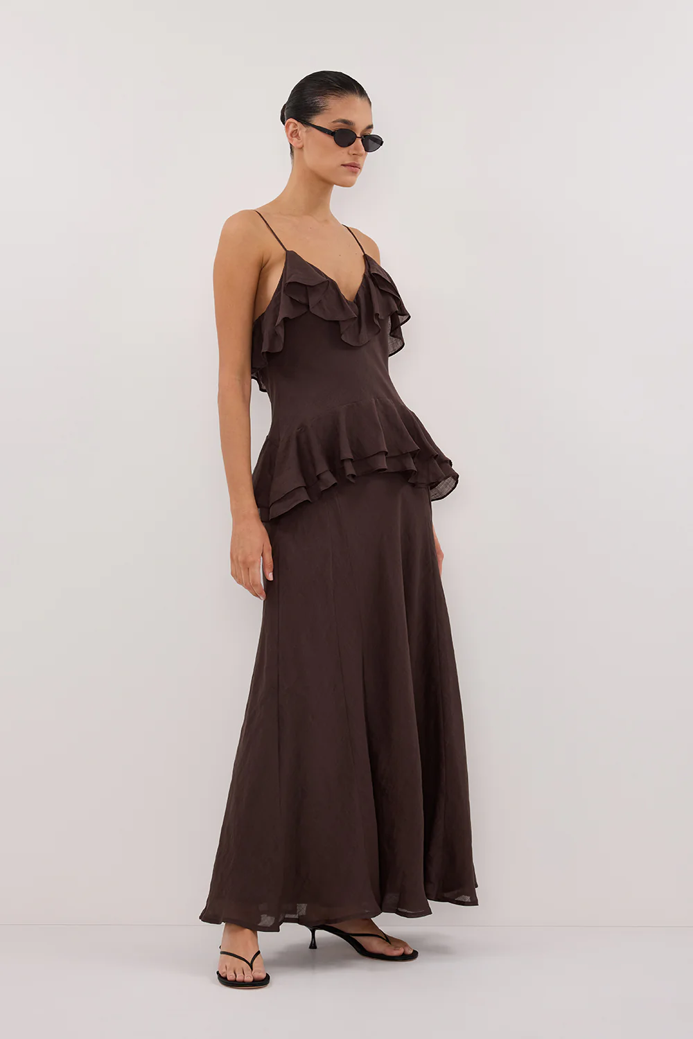 SARA DARK CHOC RAMIE MAXI DRESS - Gamepaces