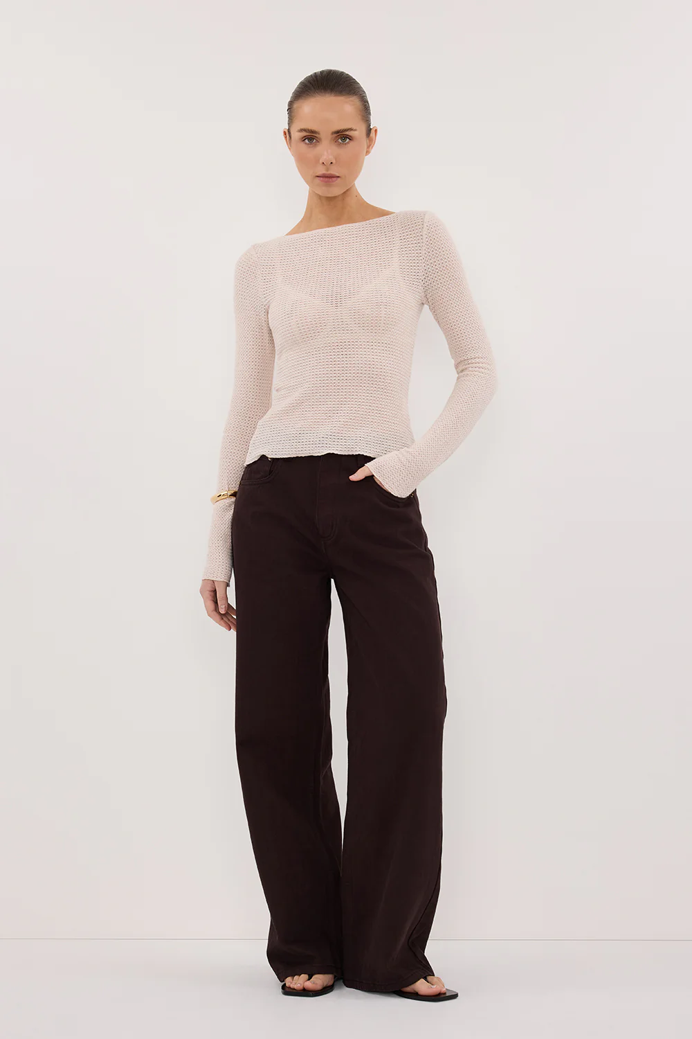 LILY STONE LONG SLEEVE BOAT NECK TEXTURED TOP - Gamepaces