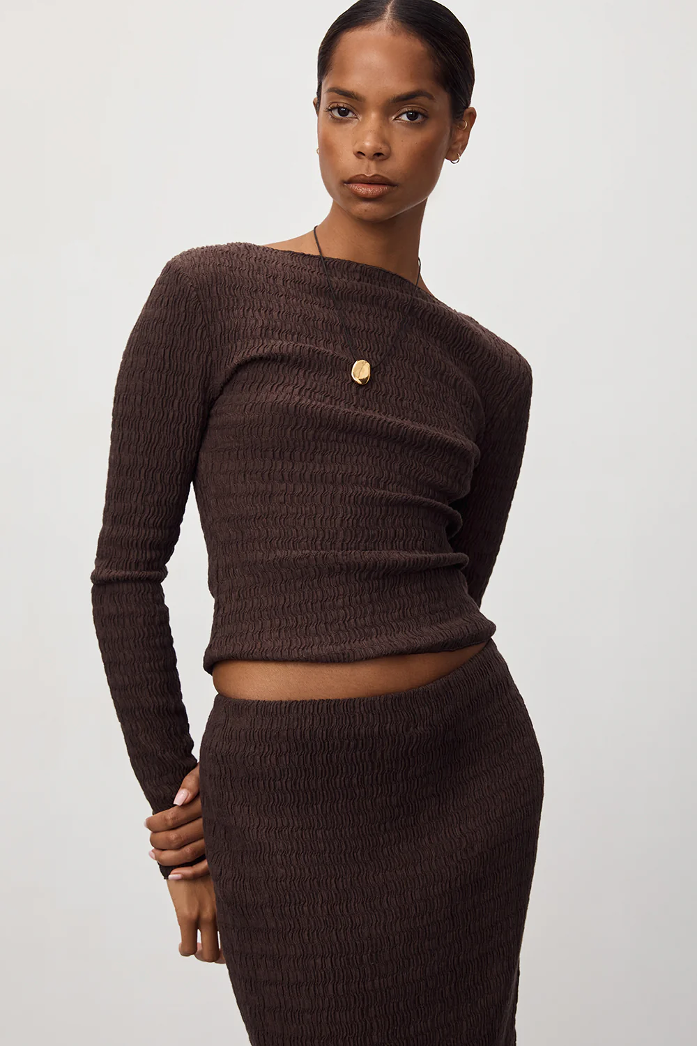 MELISSA CHOC LONG SLEEVE KNIT TOP - Gamepaces