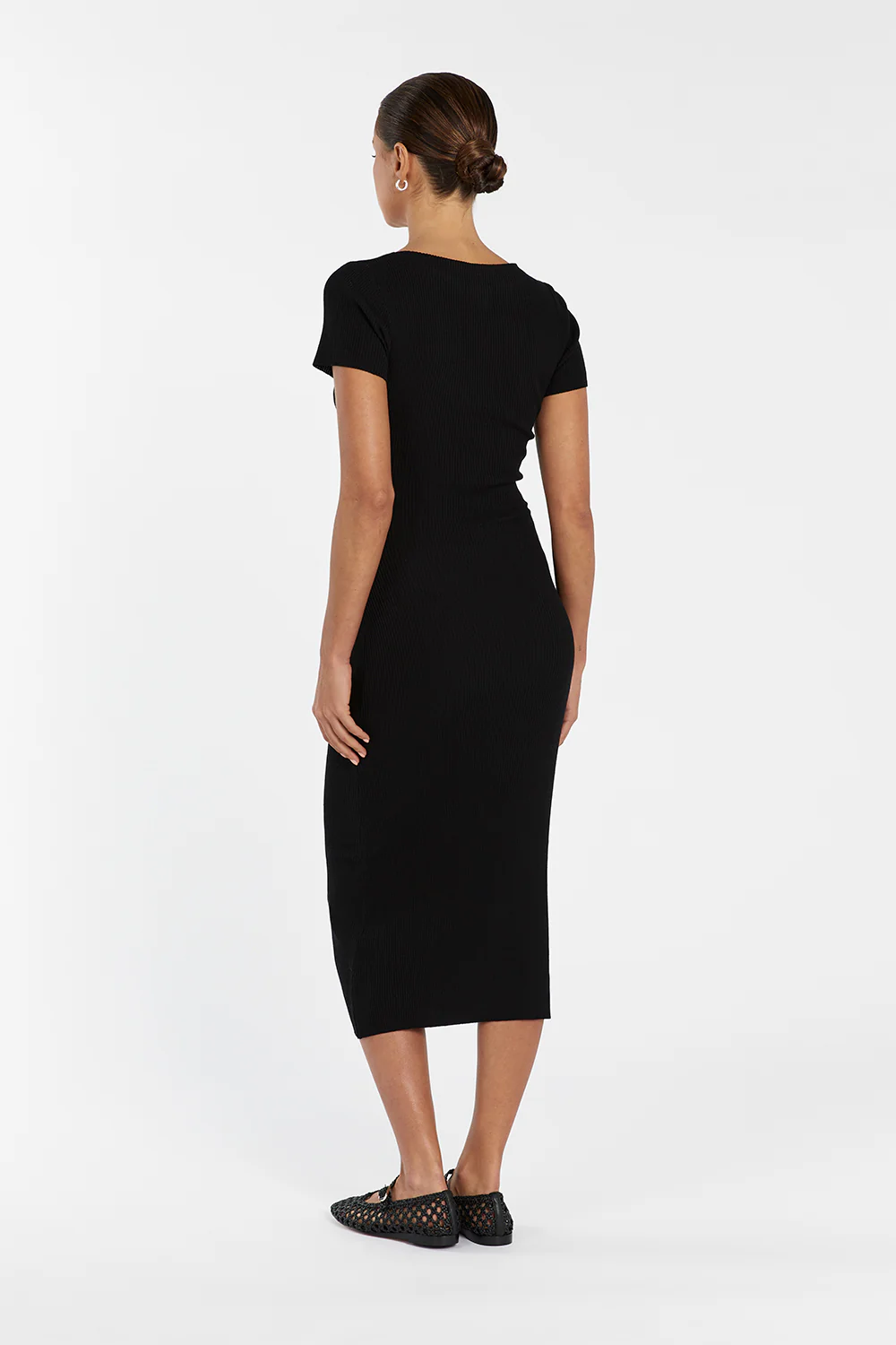 MAX BLACK BOAT NECK KNIT MIDI DRESS - Gamepaces