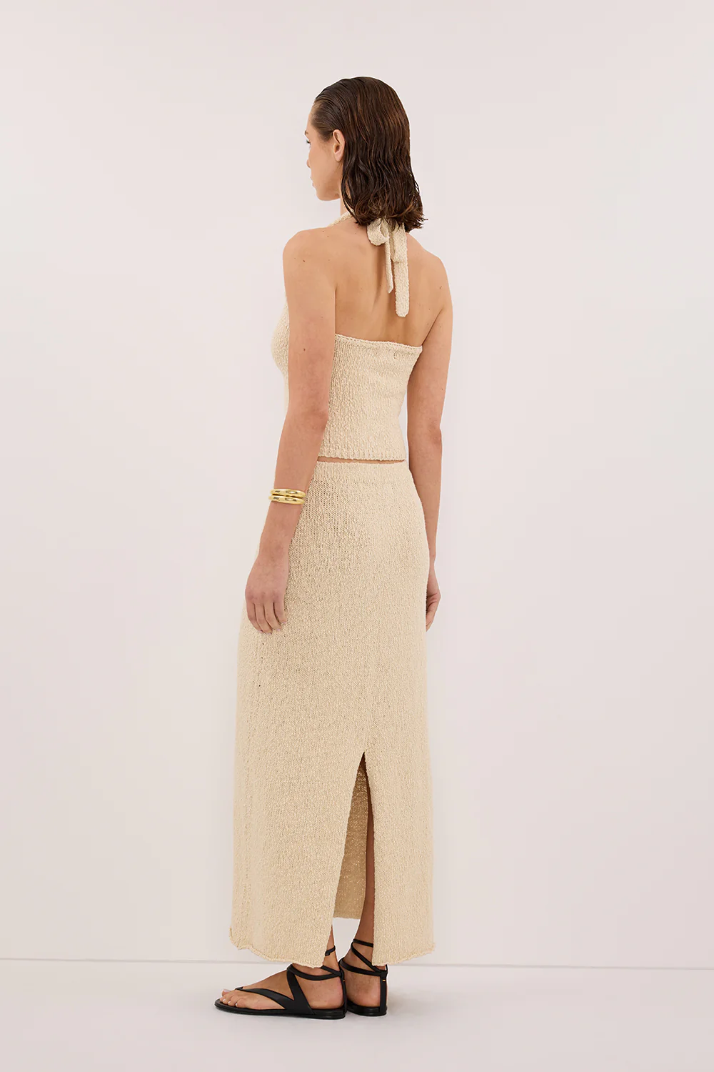 DINA NATURAL SLEEVELESS HALTER KNIT TOP - Gamepaces