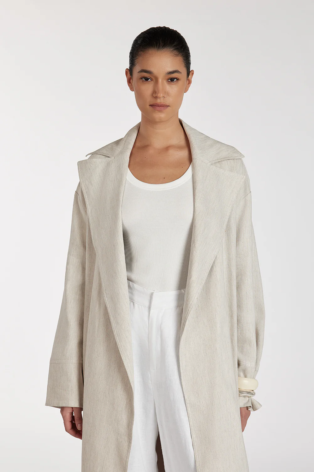 JOSEPHINA NATURAL LINEN BLEND TRENCH COAT - Gamepaces
