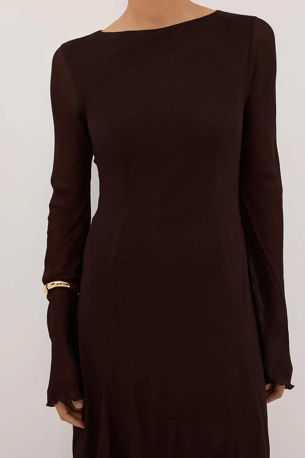 ELODIE DARK CHOC LONG SLEEVE MAXI DRESS - Gamepaces