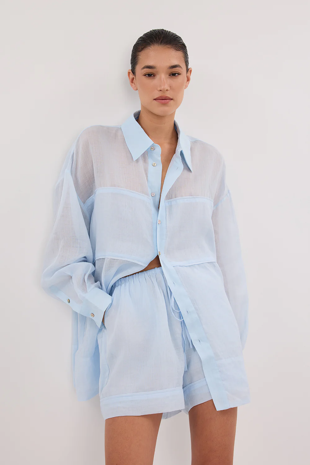 KAI CORNFLOWER OVERSIZED RAMIE LONG SLEEVE SHIRT - Gamepaces