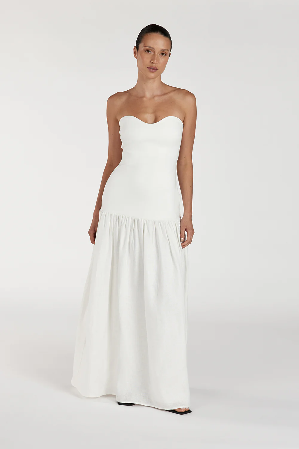 ELLISON WHITE STRAPLESS MIDI DRESS - Gamepaces