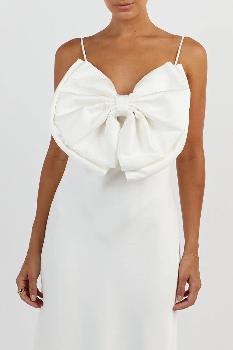AISLE WHITE FRONT BOW MIDI DRESS - Gamepaces