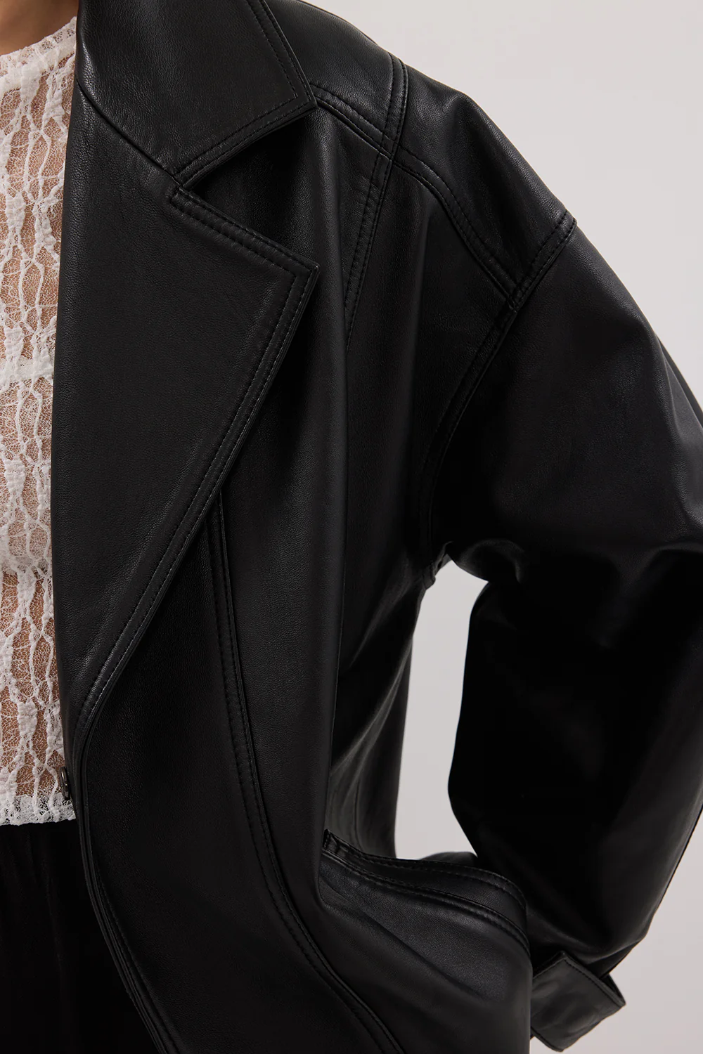 MARGOT BLACK OVERSIZED LEATHER JACKET - Gamepaces