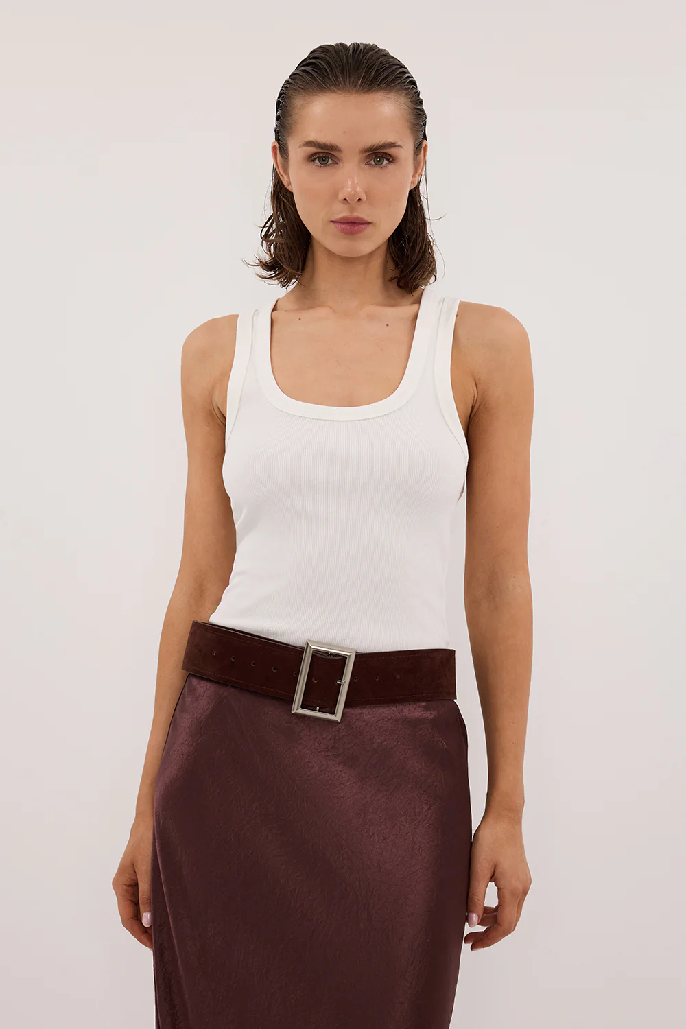 CLARA OFF WHITE SCOOP NECK TANK TOP - Gamepaces