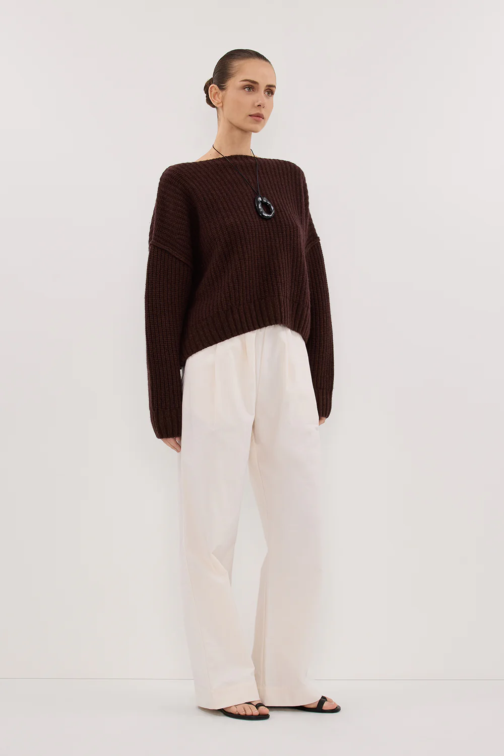 LIN CHOCOLATE BOAT NECK KNIT JUMPER - Gamepaces