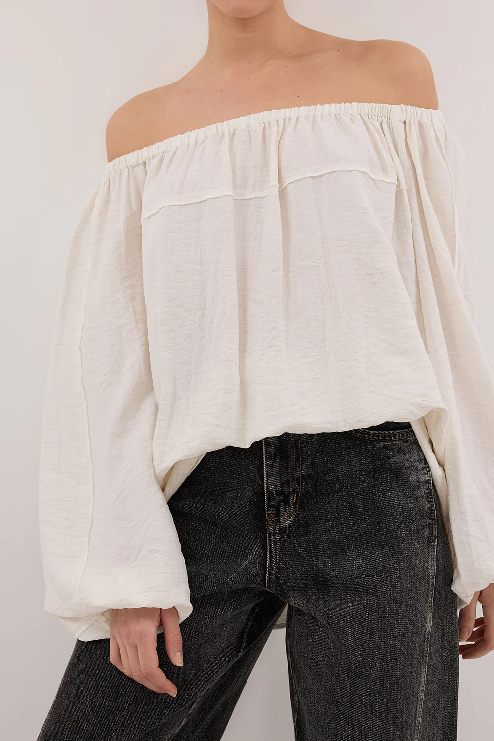 SHANIYA CREAM MARLE LONG SLEEVE TOP - Gamepaces