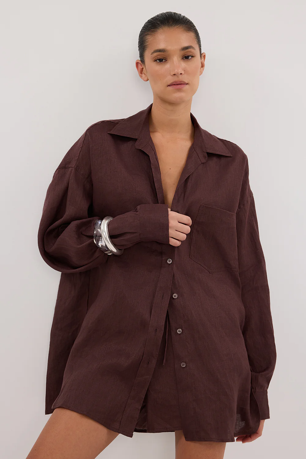 LUNE WALNUT OVERSIZED LINEN SHIRT - Gamepaces