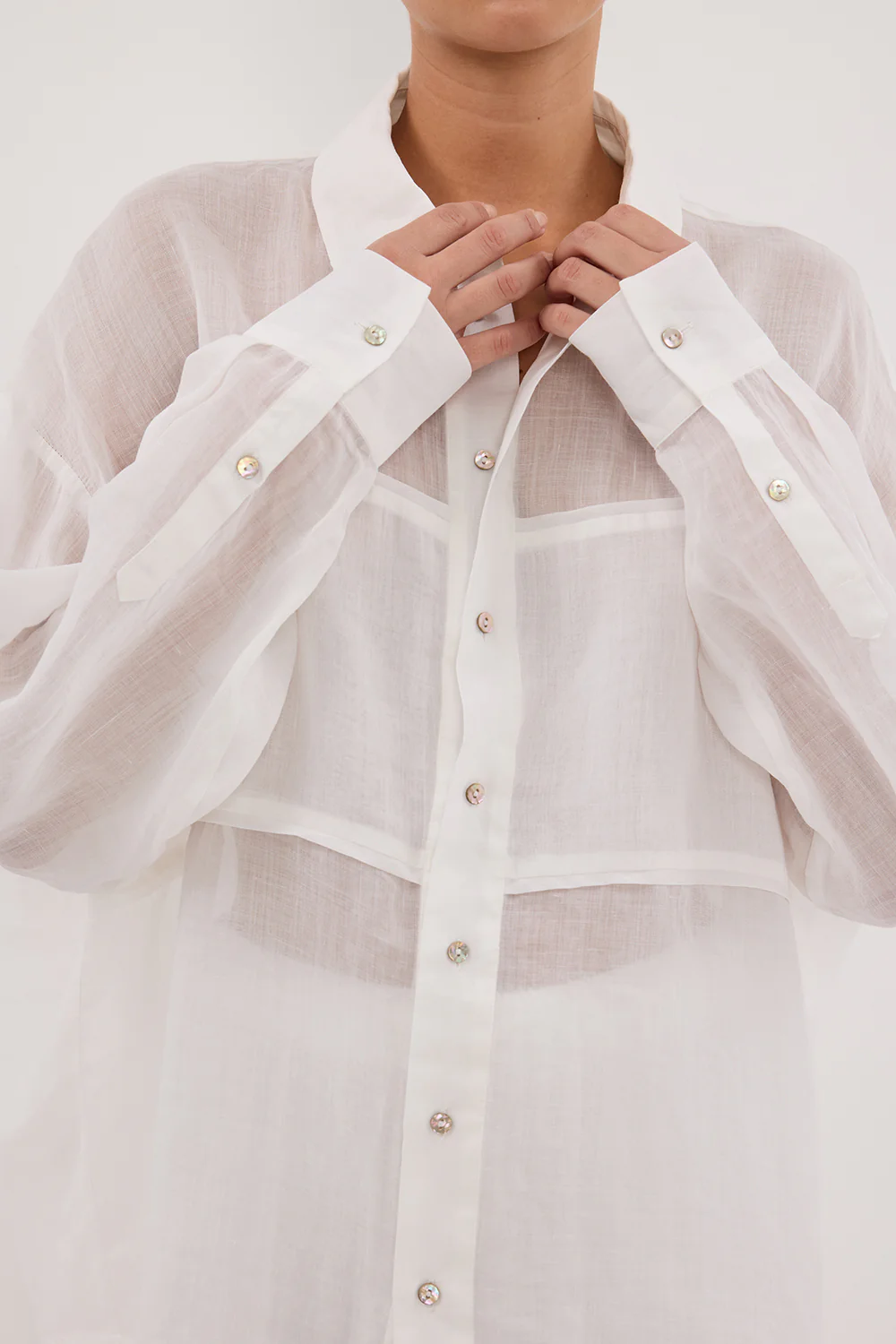 KAI WHITE OVERSIZED RAMIE LONG SLEEVE SHIRT - Gamepaces