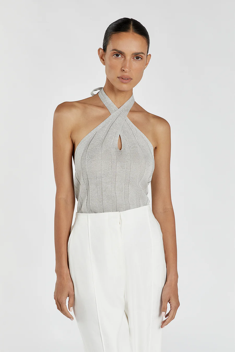 EVERLY SILVER TWIST KNIT  TOP - Gamepaces