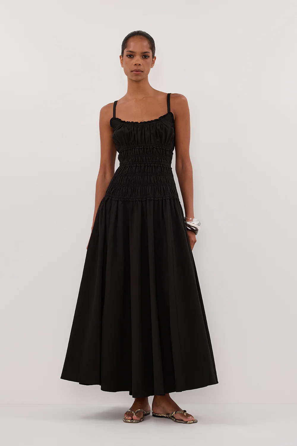 TOBY BLACK COTTON MIDI DRESS - Gamepaces