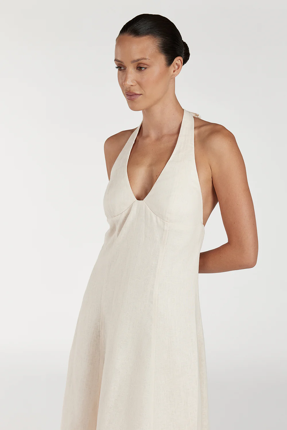 AUDREY CREAM HALTER LINEN DRESS - Gamepaces