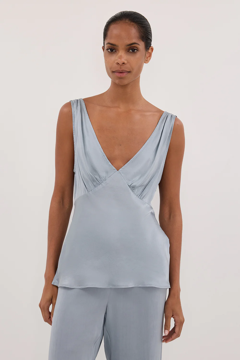 JORJA DUSTY BLUE SLEEVELESS SILK TOP - PRE ORDER - Gamepaces