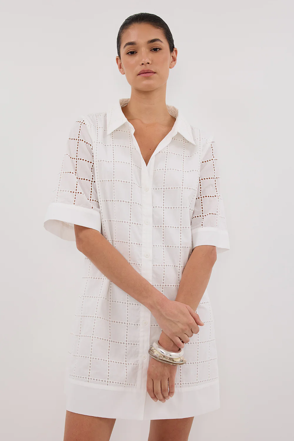 OWEN WHITE SLEEVED BRODERIE MINI DRESS - Gamepaces