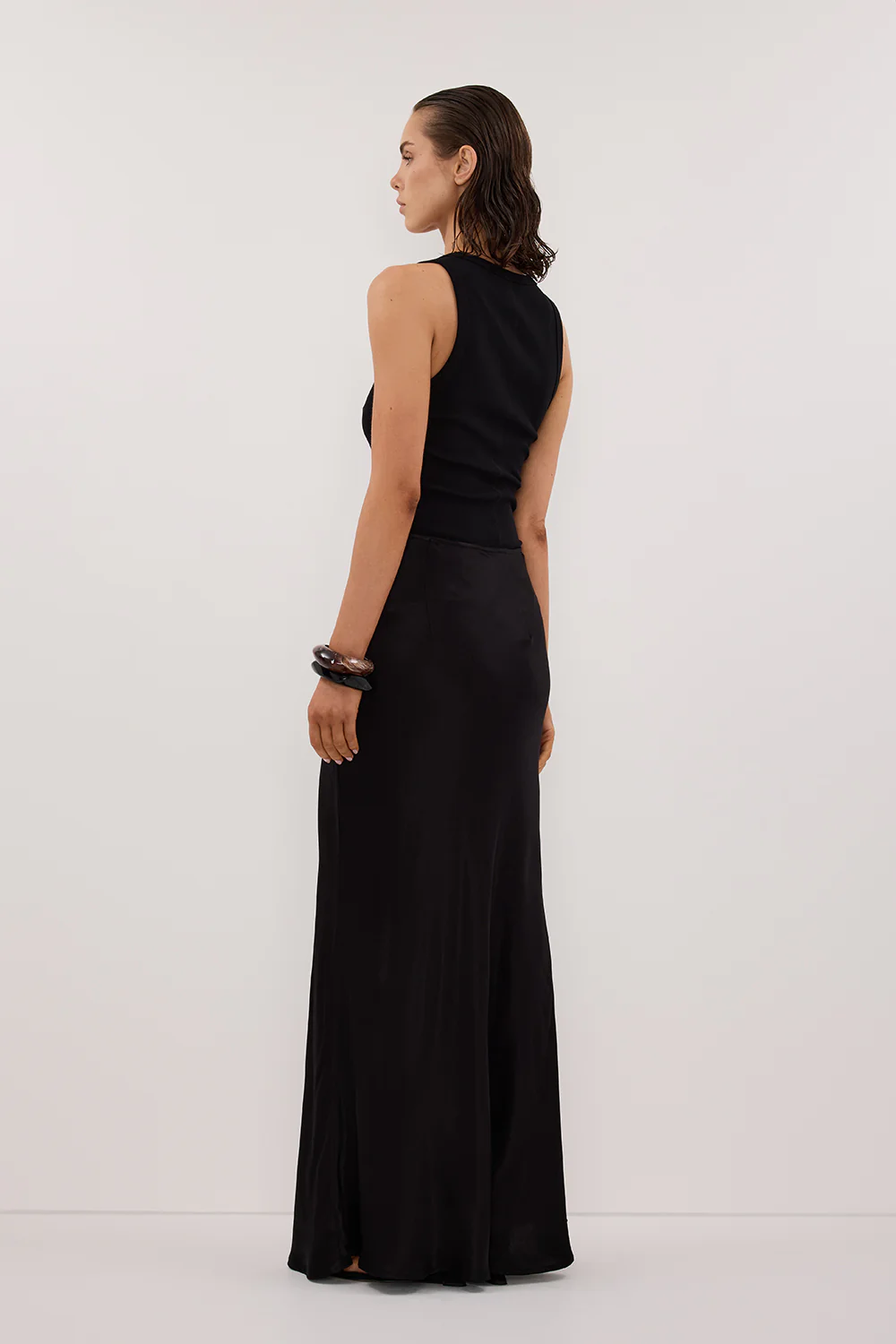 CHARLI BLACK SATIN MAXI SKIRT - Gamepaces