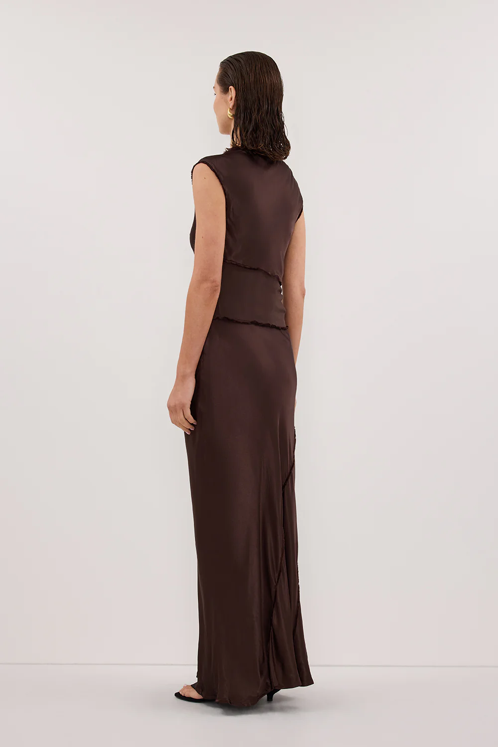 MONICA BITTER CHOCOLATE SATIN MIDI DRESS - Gamepaces