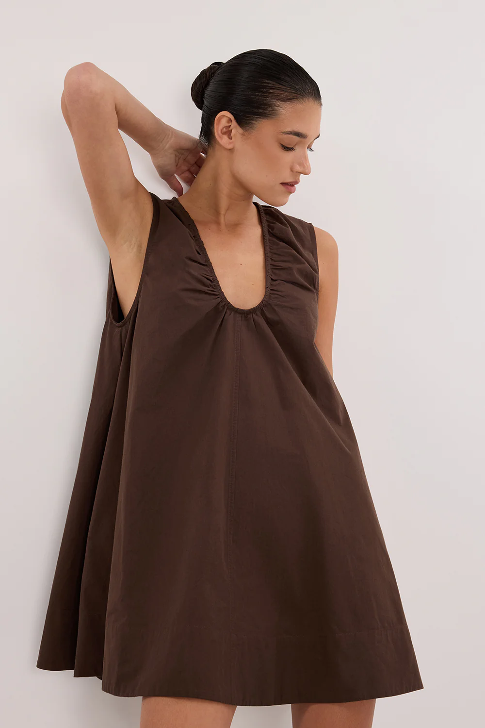 GABBY BITTER CHOC OVERSIZED COTTON MINI DRESS - Gamepaces