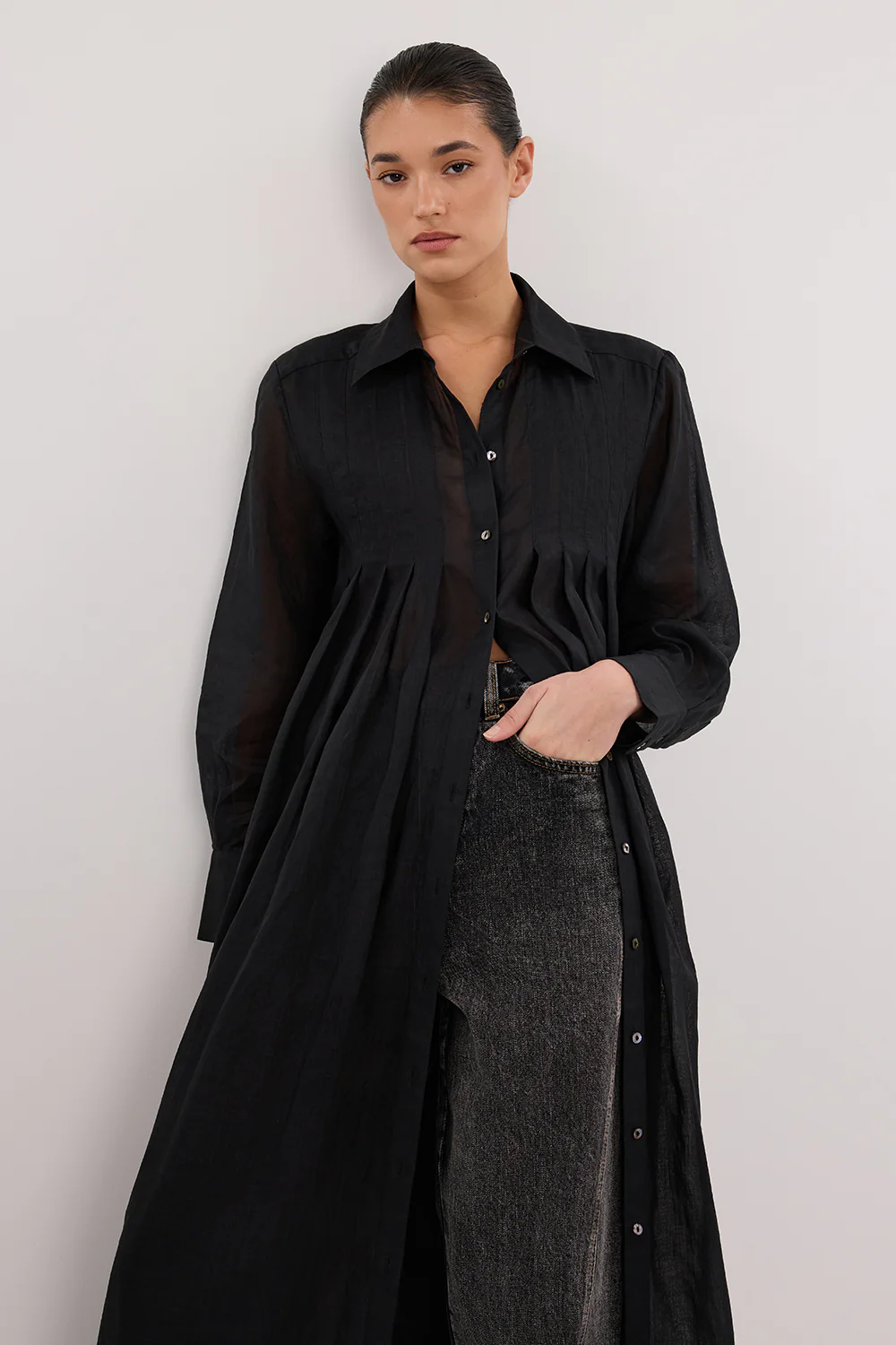 CARMEL BLACK RAMIE SHIRT DRESS - Gamepaces