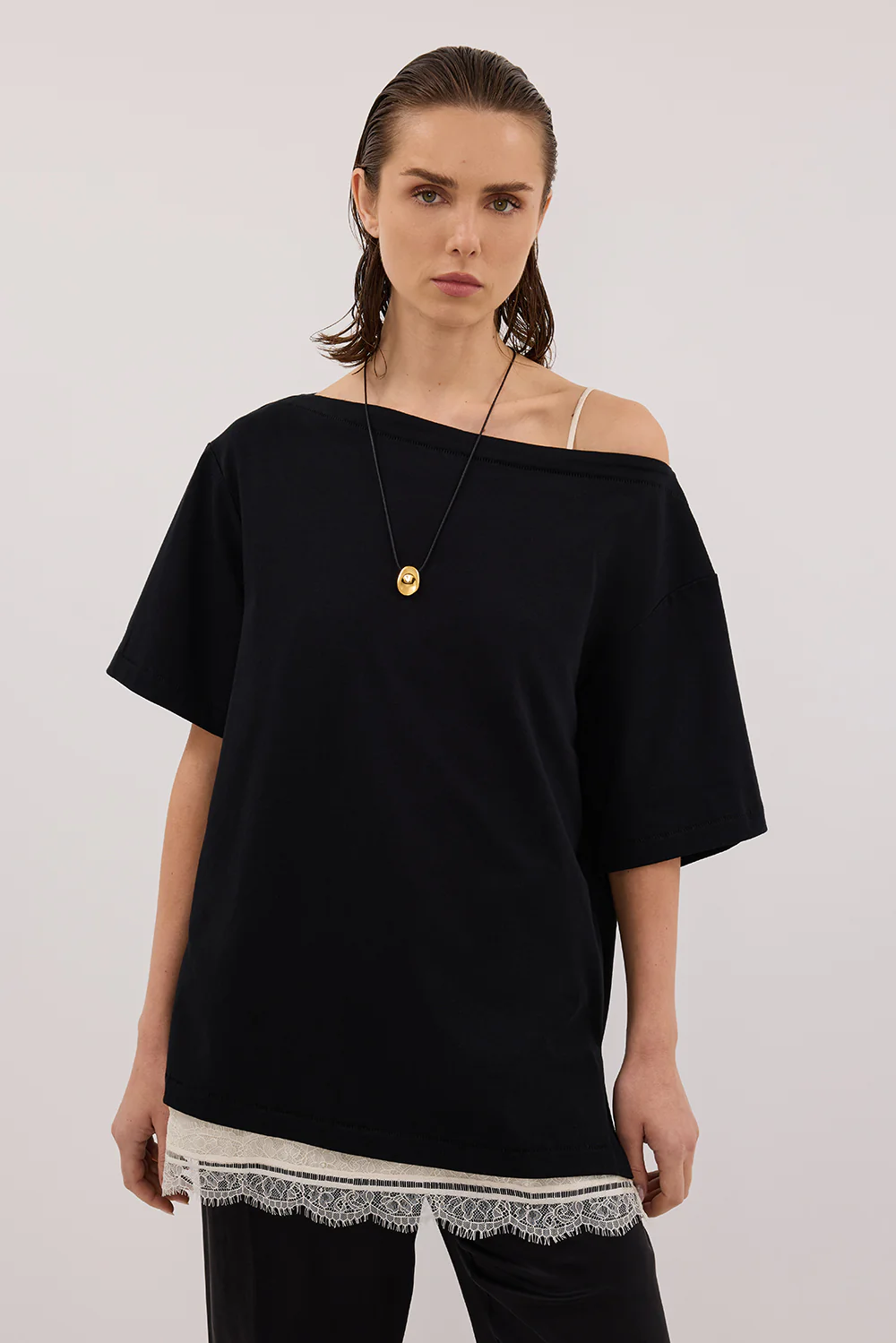 ESME BLACK ASYM BOAT NECK TEE - Gamepaces