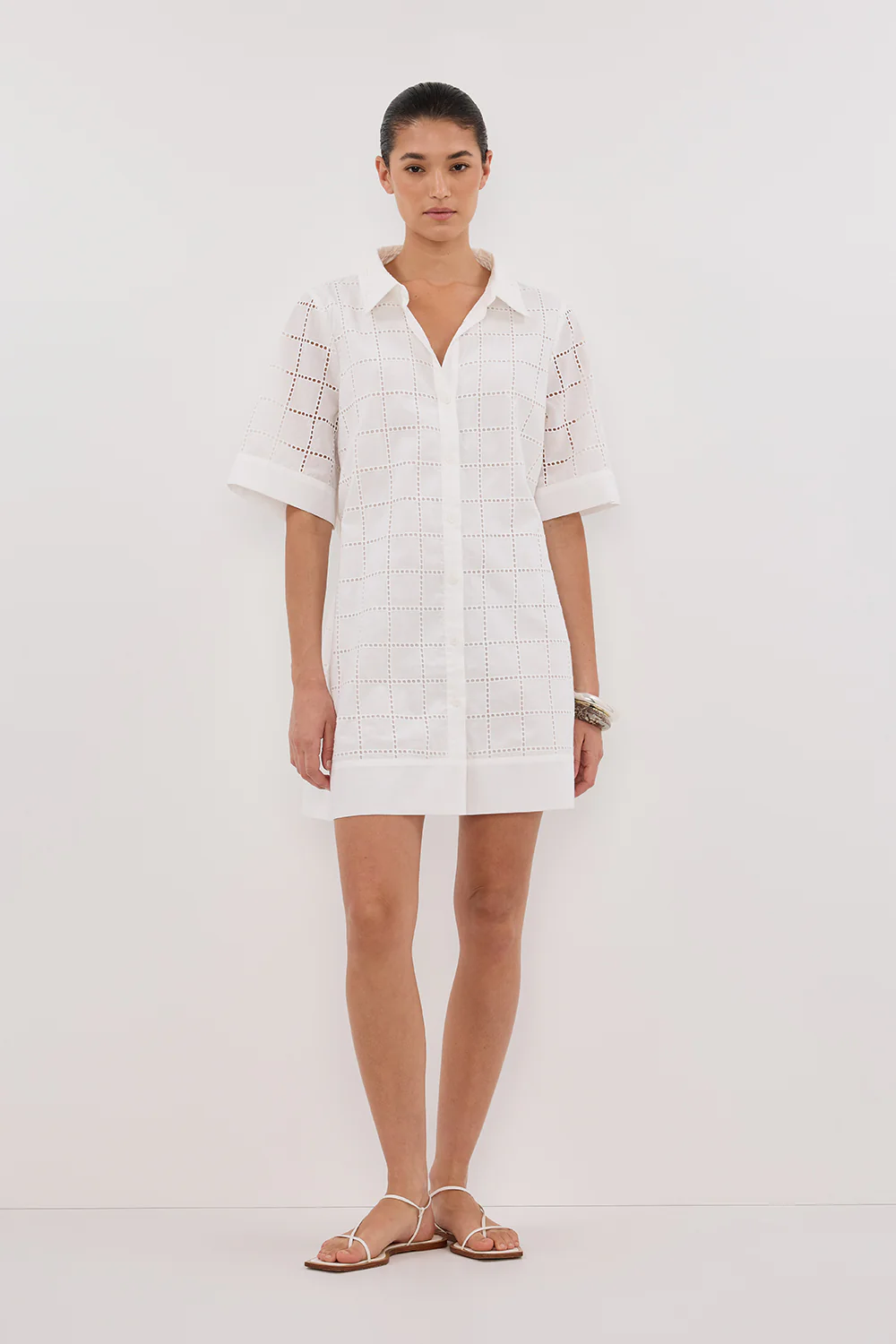 OWEN WHITE SLEEVED BRODERIE MINI DRESS - Gamepaces