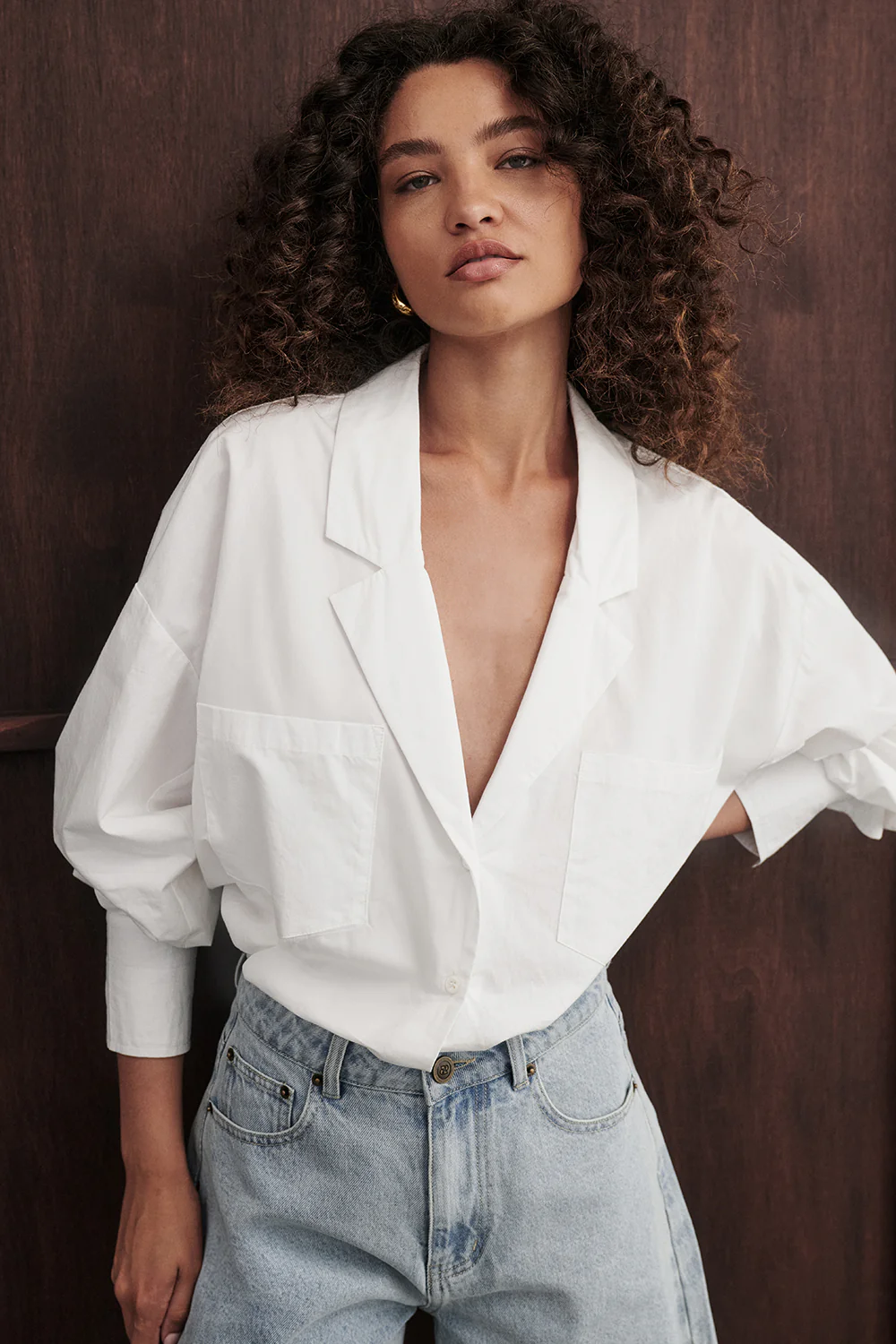 IRENE WHITE LONG SLEEVE NOTCH COLLAR SHIRT - Gamepaces