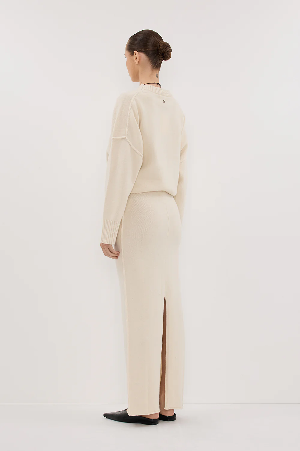 PAIGE CREAM WOOL KNIT MIDI SKIRT - Gamepaces