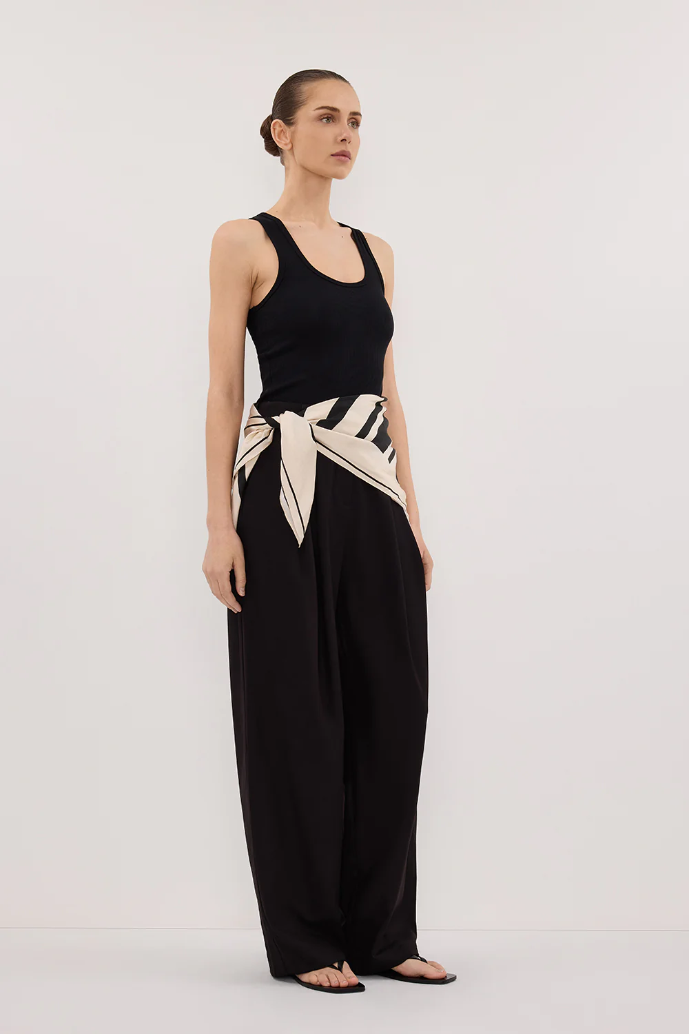 RAE BLACK STRIPE SILK SCARF TOP - Gamepaces