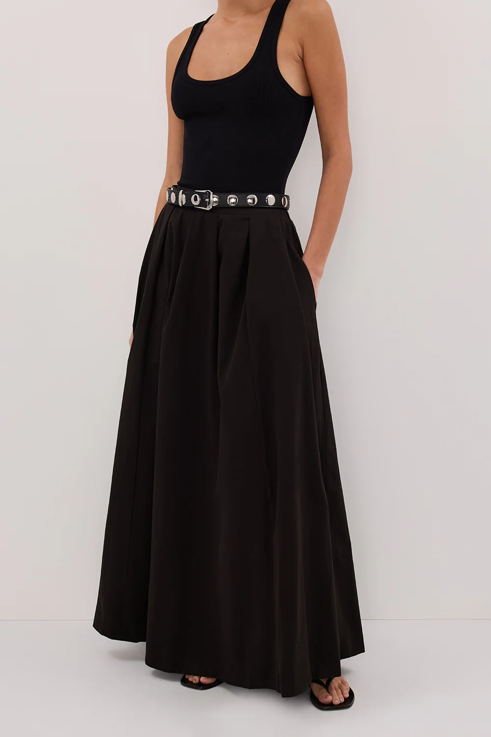 CONAGH BLACK POPLIN MIDI SKIRT - Gamepaces