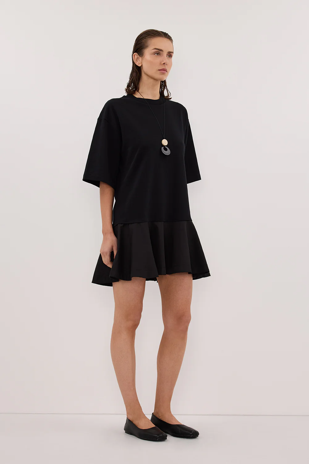 NOAH BLACK SHORT SLEEVE RUFFLE MINI DRESS - Gamepaces