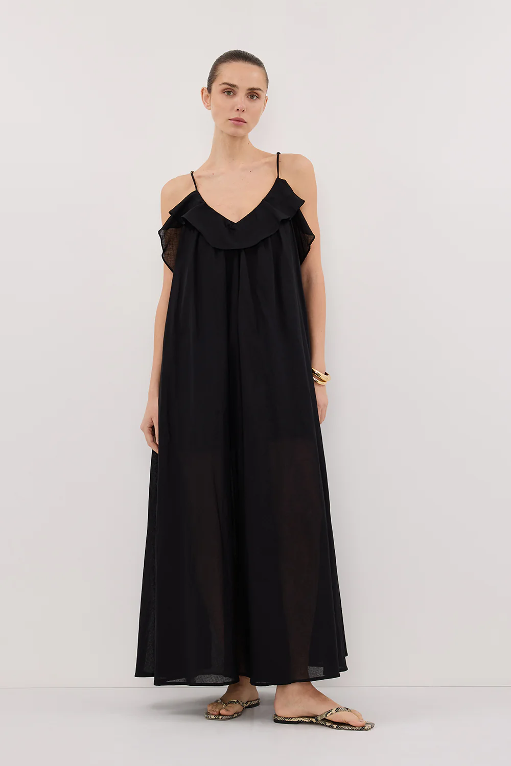 CAPRI BLACK LINEN BLEND MAXI DRESS - Gamepaces