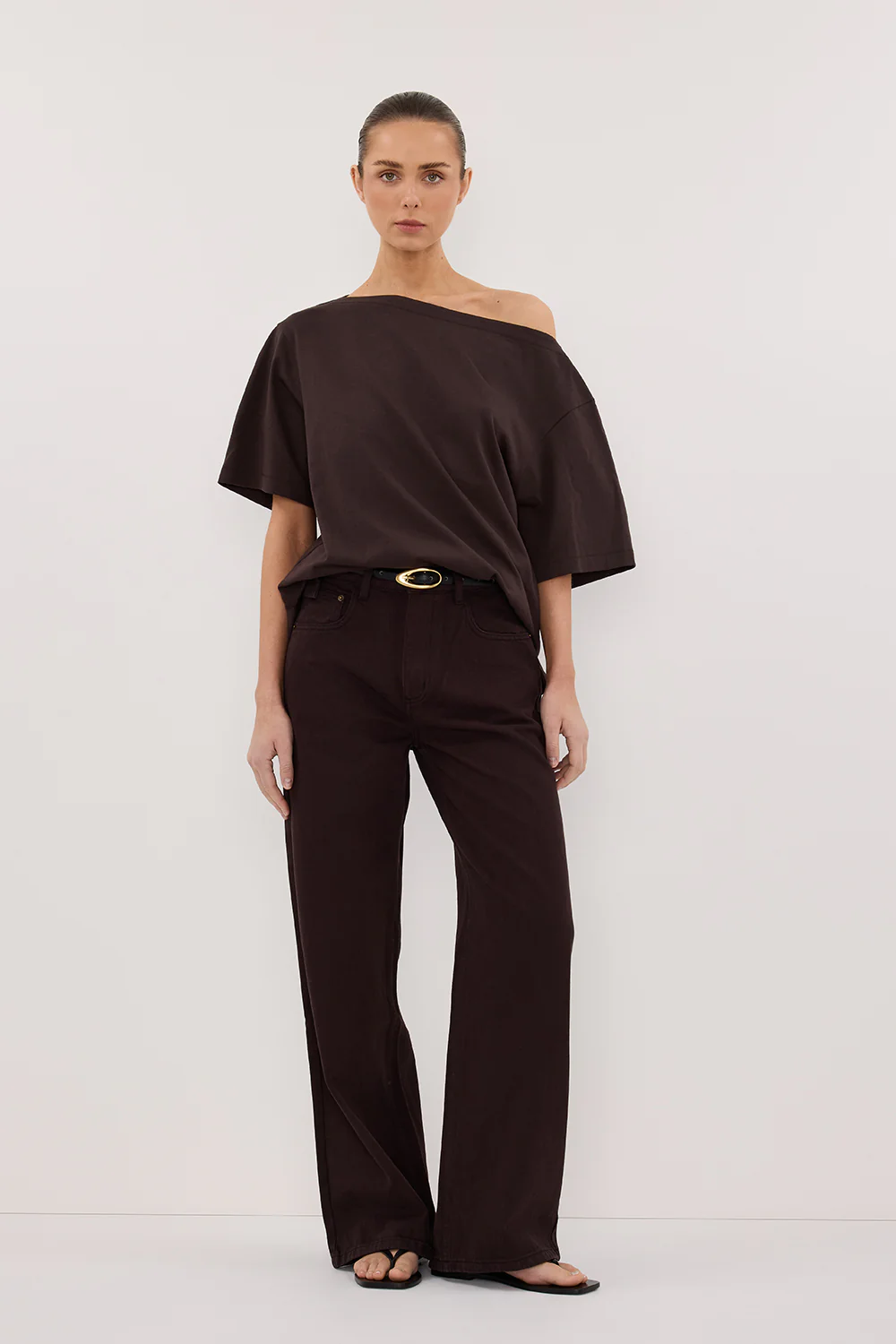 ESME BITTER CHOC ASYM BOAT NECK TEE - Gamepaces