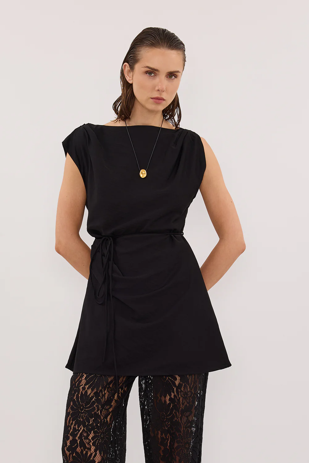 MARMO BLACK DRAPED MINI DRESS - Gamepaces