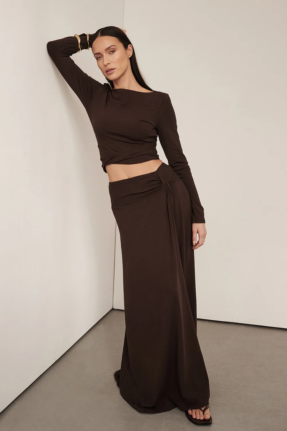 HADLEY CHOC LONG SLEEVE TWIST TOP - Gamepaces