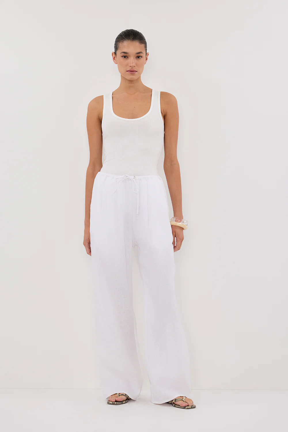 CARLA WHITE DRAWSTRING LINEN PANT - Gamepaces
